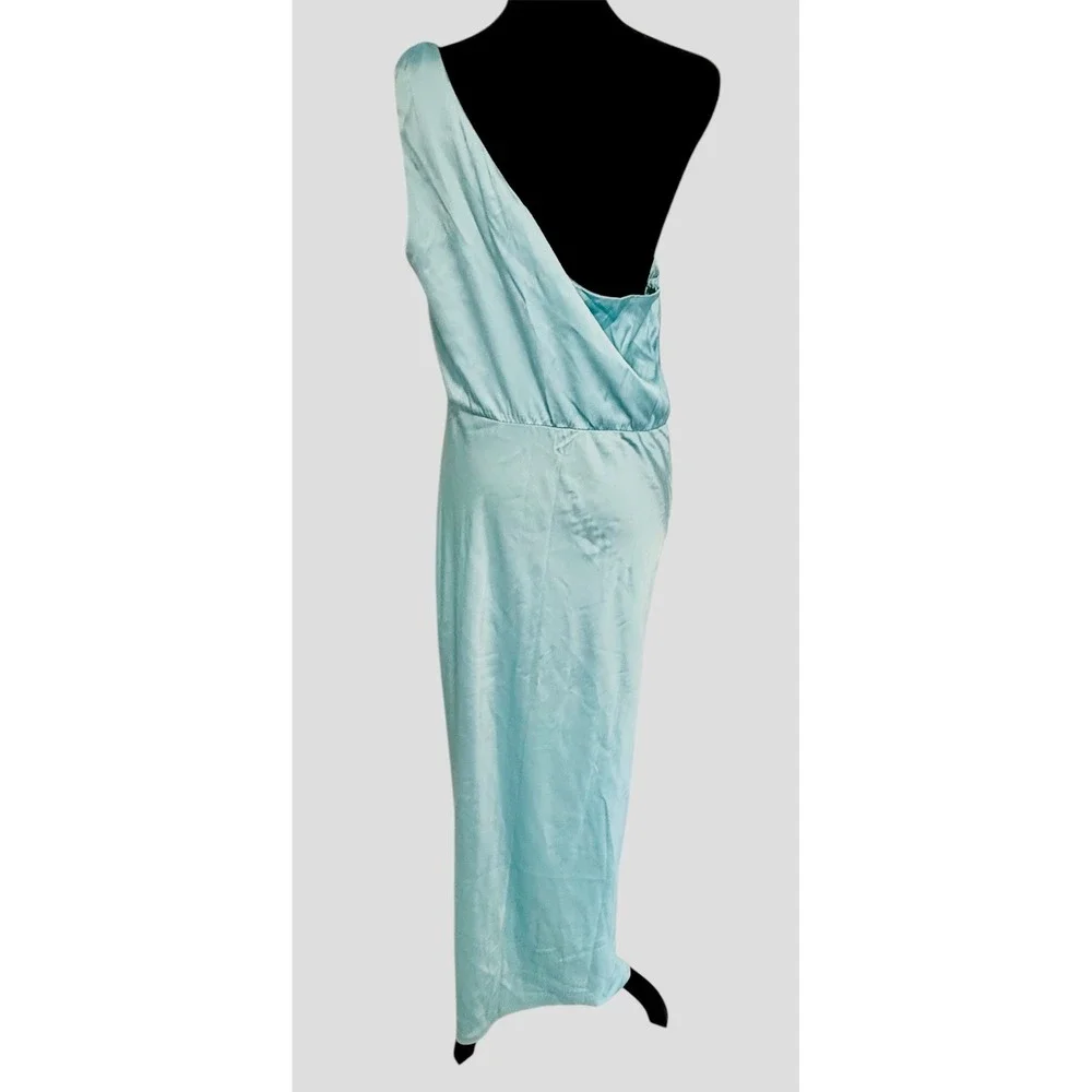 Abercrombie & Fitch One Shoulder Maxi Dress Women LT‎ Light Blue NEW Satin Twist
